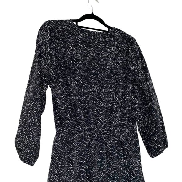H&M Fit & Flare V-Neck Dress Size 8 - Black White Speckle Print Long Sleeve Mini - Picture 6 of 15